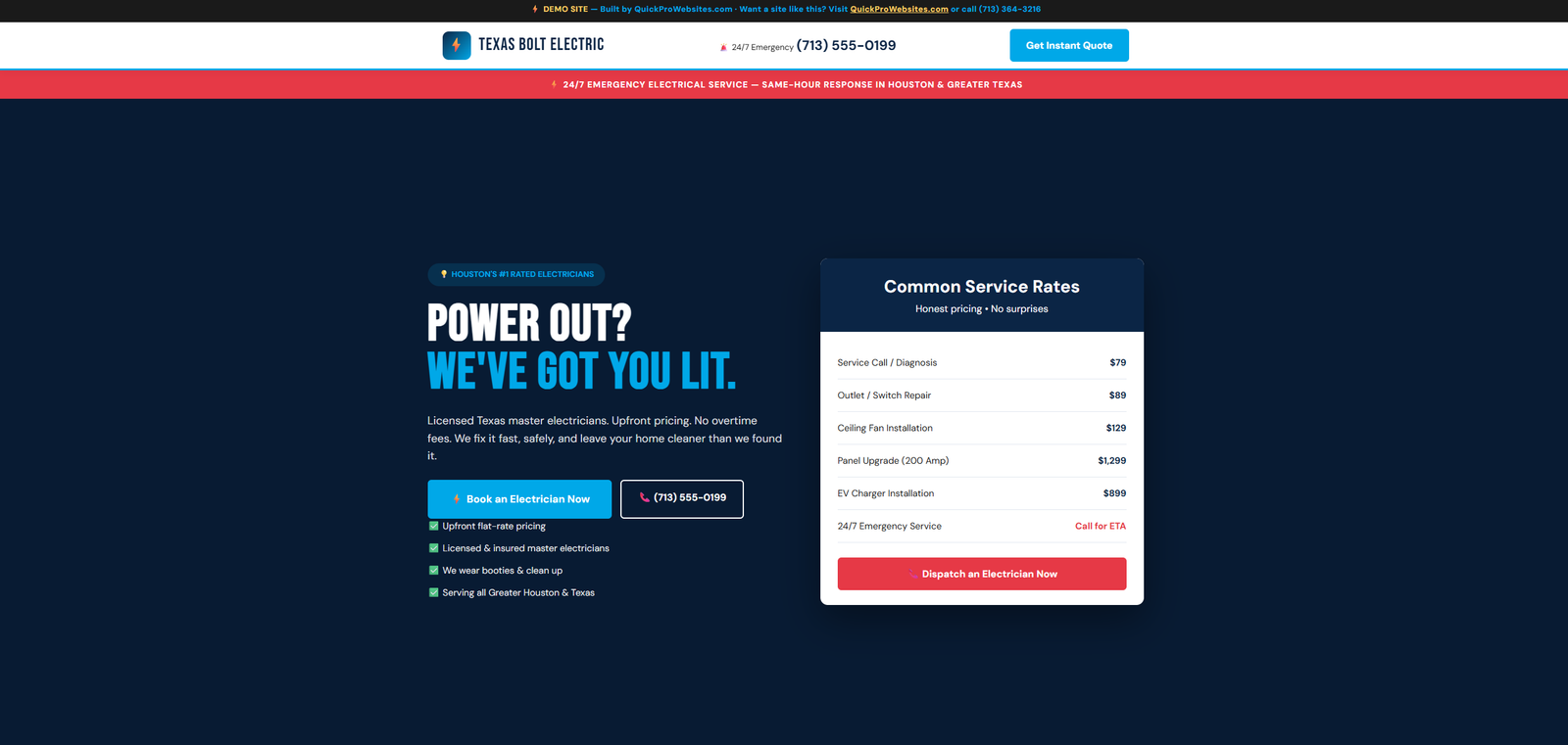 Electrician website example