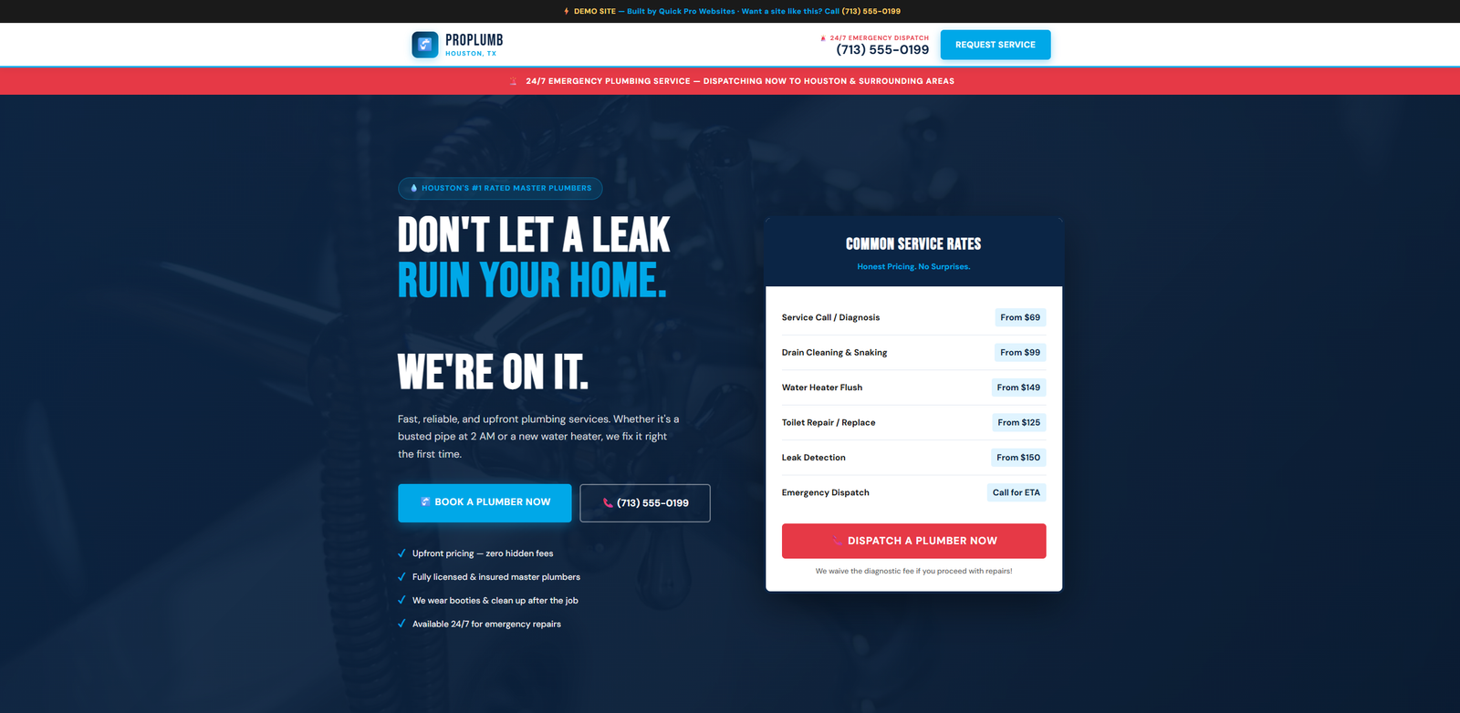 Plumbing company website example
